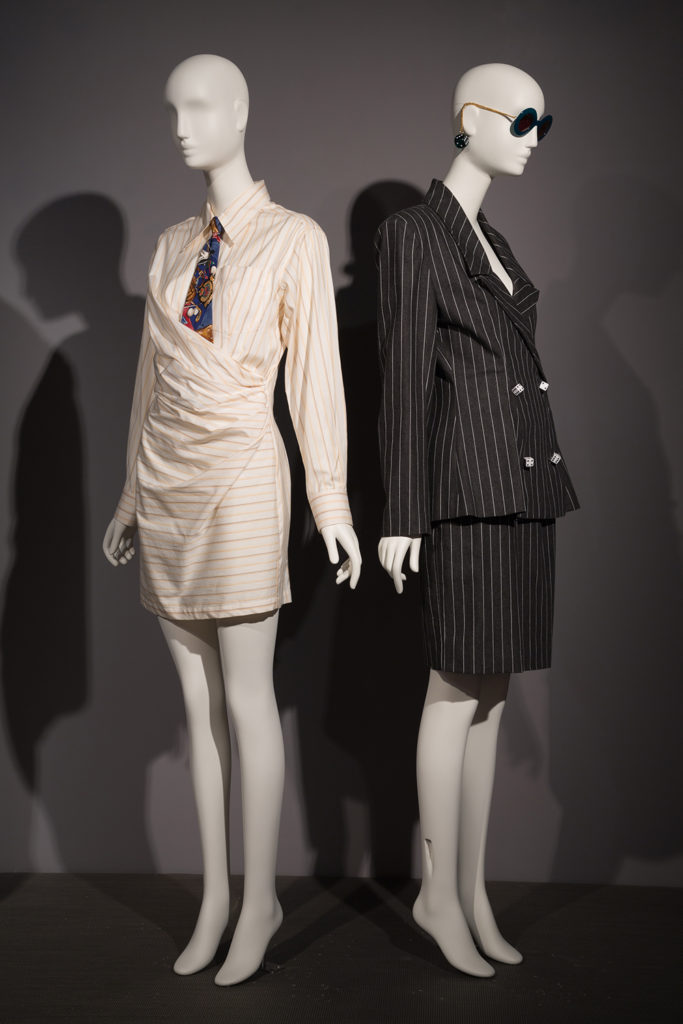 Above left: “I love the joyful components of clothes.” Lars’ witty take on a man’s Oxford shirt from 1991 has inspired many imitators. Today, he is sanguine about being copied. “So many people can’t afford it until it’s knocked off,” he says. 
Above right: sThis clever design gives the illusion of a union suit suspended from the body by clothespins, but it is actually attached to a structured bodice underneath. “I was a bit obsessed with trompe l’oeil suspension in the late ’80s,” Lars says. Photo by The Museum at FIT.